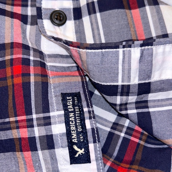 Lot of 2 AMERICAN🦅EAGLE Button Down SHIRTS Mens Large🦅1 Plaid & 1 Gray Striped - Picture 4 of 11